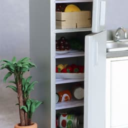 image-Mini Furniture Model Micro Scene Kitchen Wooden Distressed Refrigerator Double Door