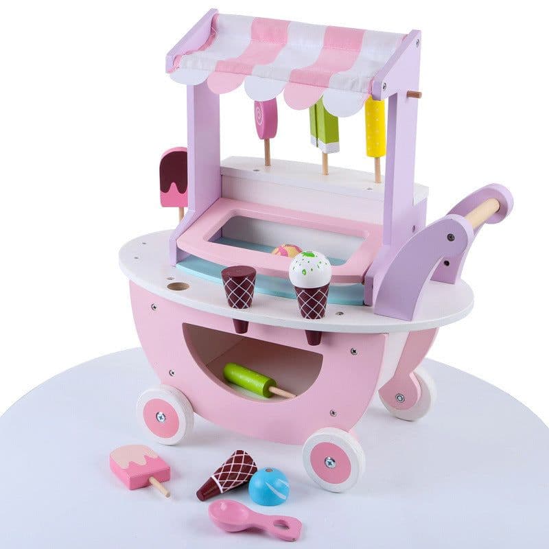 image-Wooden Kitchen Toy Play House Simulation Ice Cream Cart