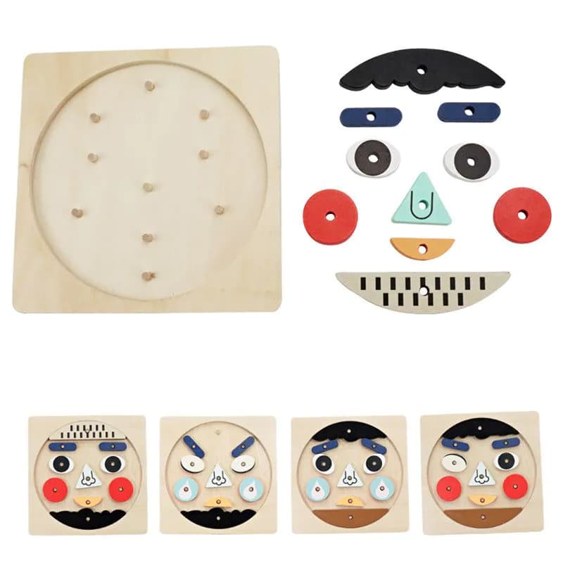 image-Face Changing Expression Game Children Face Changing Expression Games Kindergarten Game Wooden Building Blocks Toy