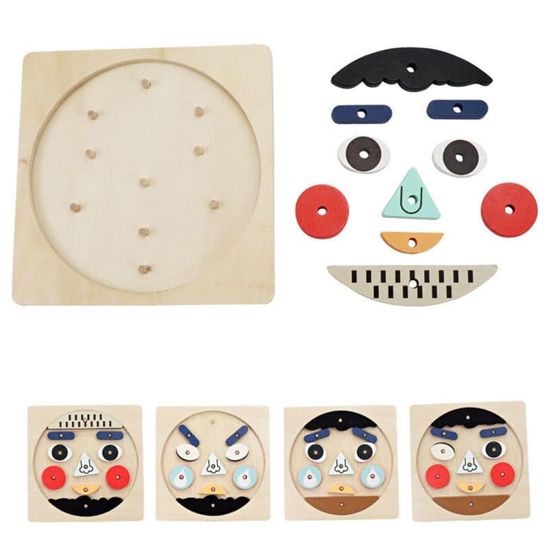 image-Face Changing Expression Game Children Face Changing Expression Games Kindergarten Game Wooden Building Blocks Toy