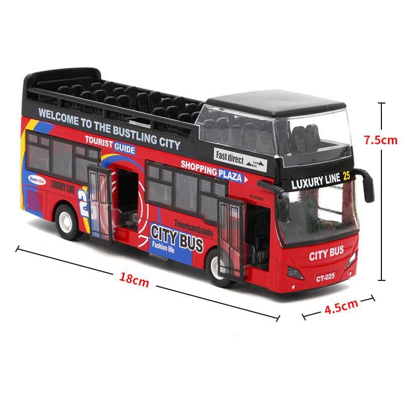 image-Urban Double-decker Top Bus Bus Toy Sound And Light Pull Back Children's Car