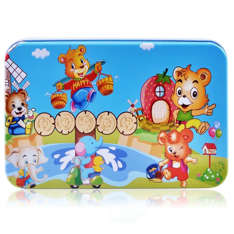 image-Childre Wooden 60 Piece Iron Box Wooden Puzzle