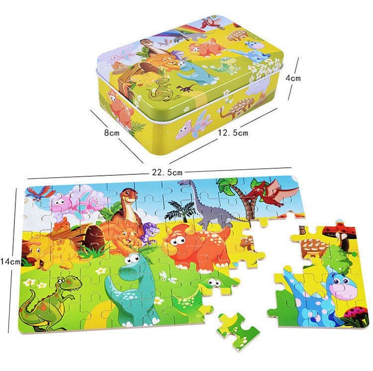 image-Childre Wooden 60 Piece Iron Box Wooden Puzzle