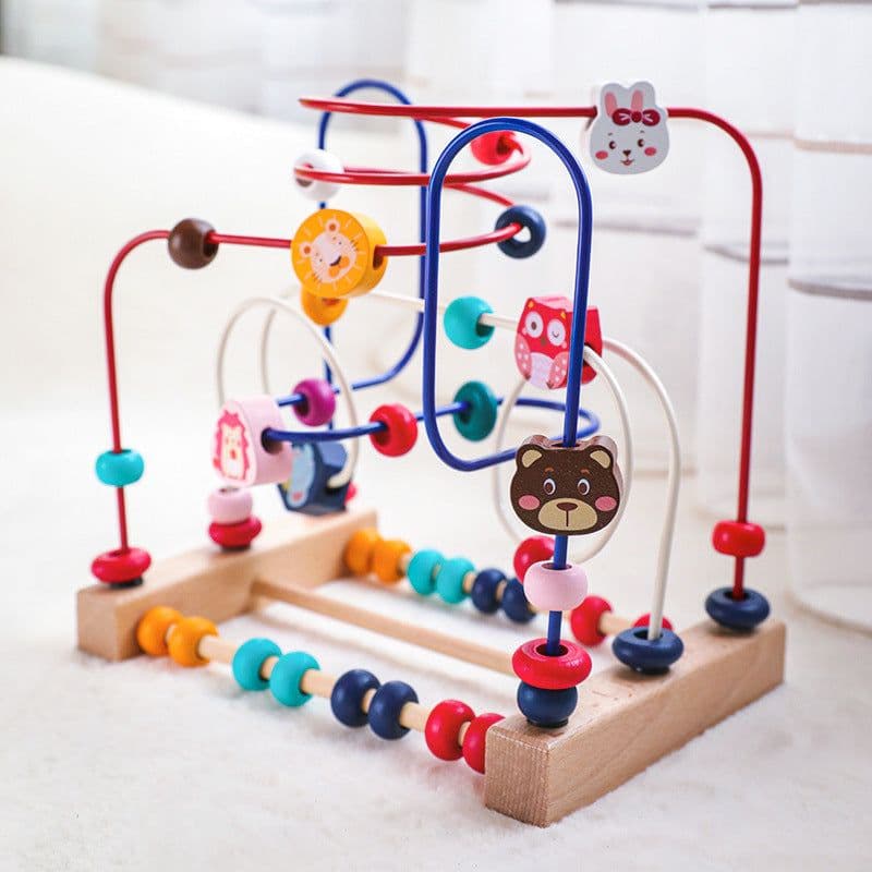 image-Wooden Cartoon Animal Fruit Round Beads Boy