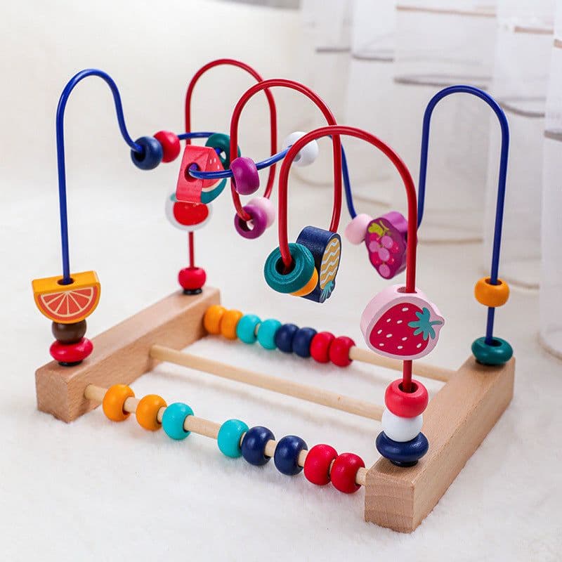 image-Wooden Cartoon Animal Fruit Round Beads Boy
