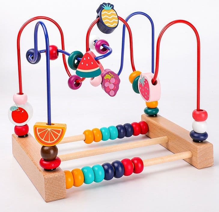 image-Wooden Cartoon Animal Fruit Round Beads Boy