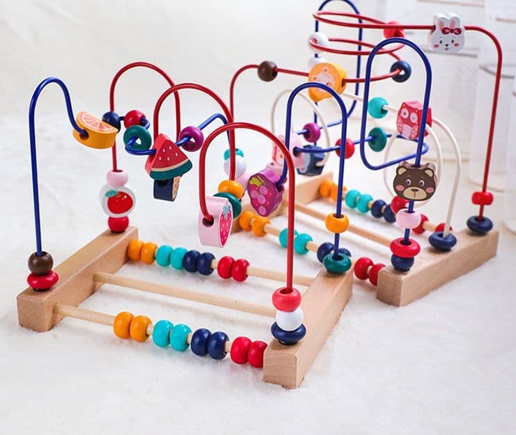 image-Wooden Cartoon Animal Fruit Round Beads Boy