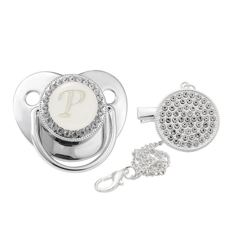 image-Children's Silver Soothing Pacifier Baby Letters A-Z
