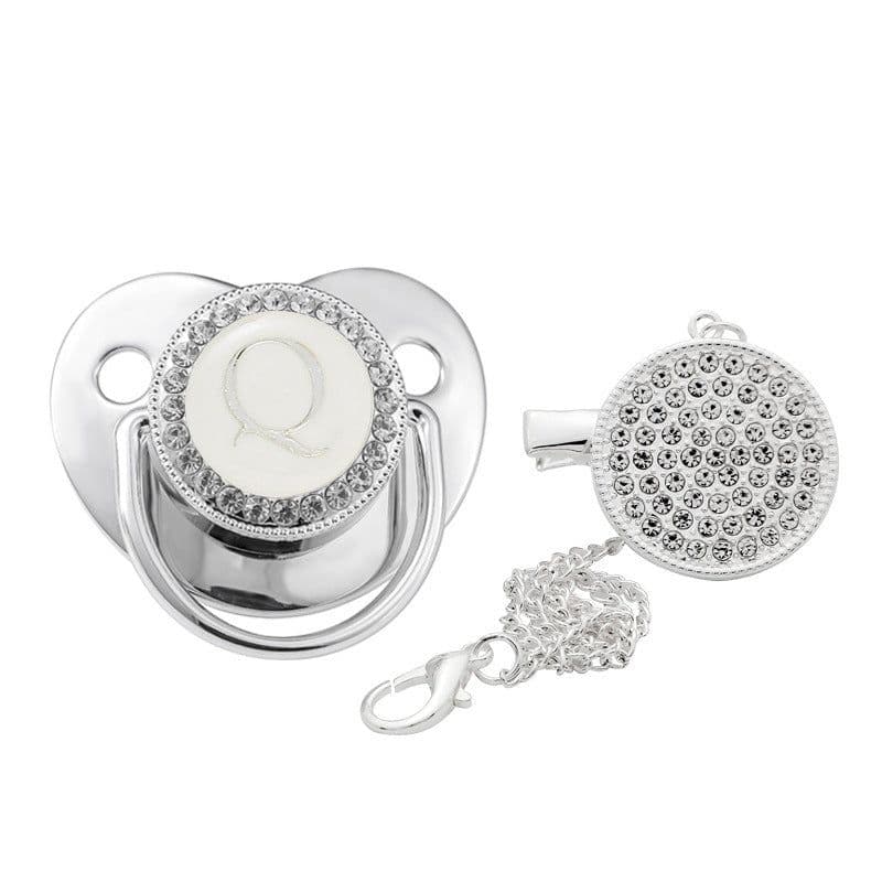 image-Children's Silver Soothing Pacifier Baby Letters A-Z
