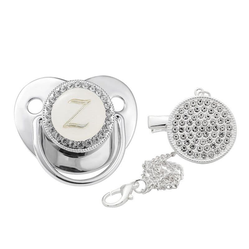 image-Children's Silver Soothing Pacifier Baby Letters A-Z
