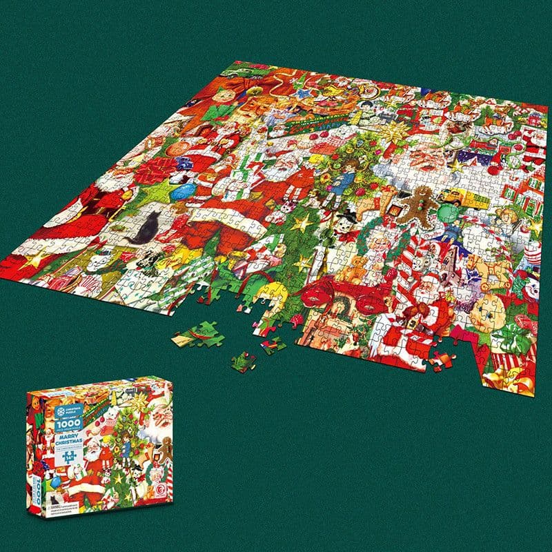 image-1000 Pieces Decompression Jigsaw Puzzles Christmas Santa Claus Paper Assembling For Adults Kids