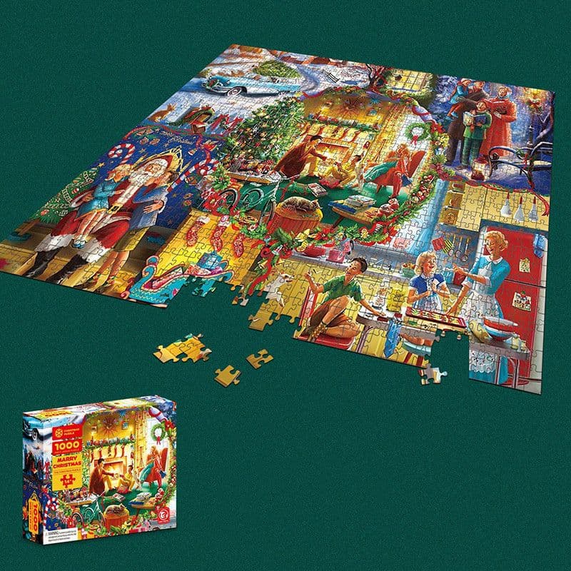 image-1000 Pieces Decompression Jigsaw Puzzles Christmas Santa Claus Paper Assembling For Adults Kids