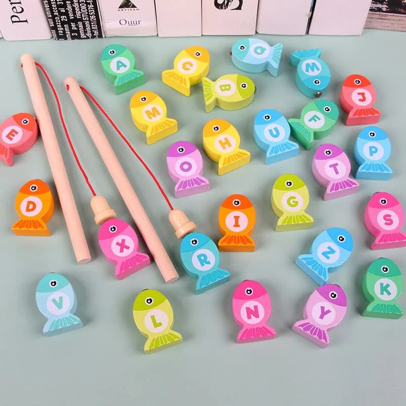 image-Wooden Alphanumeric Magnetic Fishing Toy