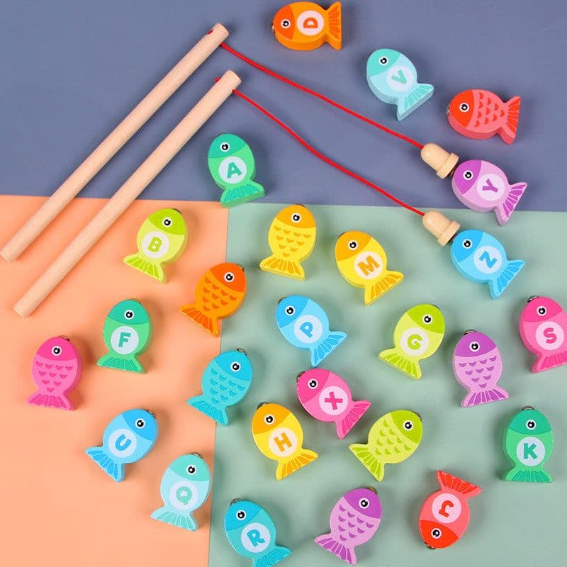 image-Wooden Alphanumeric Magnetic Fishing Toy