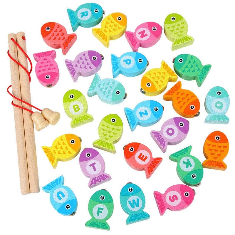 image-Wooden Alphanumeric Magnetic Fishing Toy