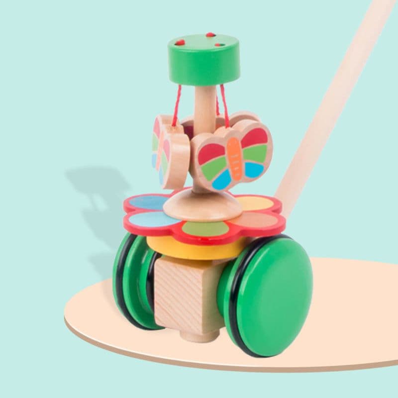 image-Children's Simple Wooden Toddler Stroller Toy