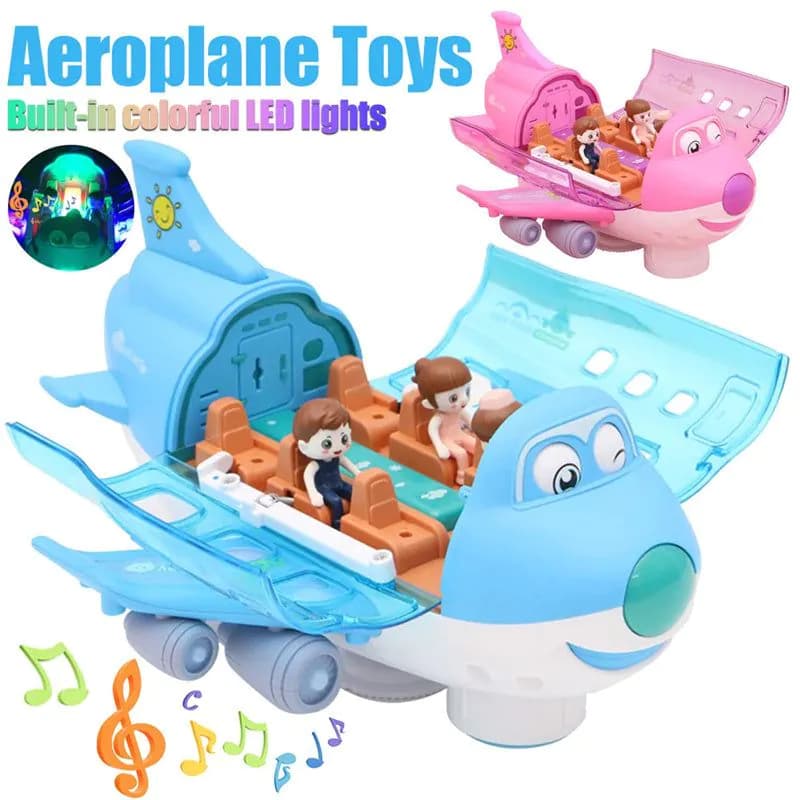 image-360 Rotating Electric Plane Airplane Toys For Kids Bump And Go Action Toddler Toy Plane With LED Flashing Light Sound For Boys