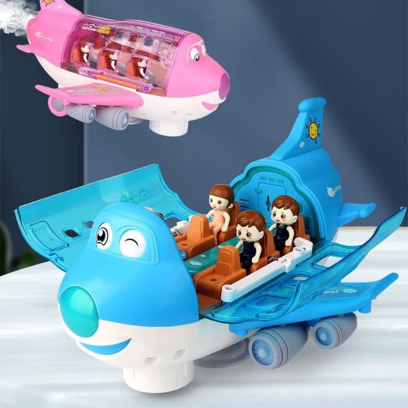 image-360 Rotating Electric Plane Airplane Toys For Kids Bump And Go Action Toddler Toy Plane With LED Flashing Light Sound For Boys