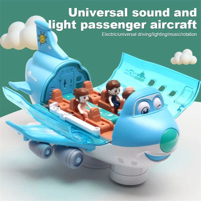 image-360 Rotating Electric Plane Airplane Toys For Kids Bump And Go Action Toddler Toy Plane With LED Flashing Light Sound For Boys