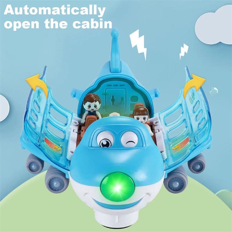 image-360 Rotating Electric Plane Airplane Toys For Kids Bump And Go Action Toddler Toy Plane With LED Flashing Light Sound For Boys