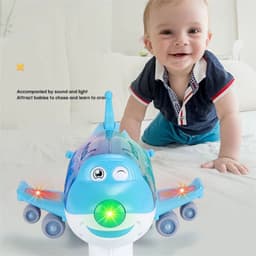 image-360 Rotating Electric Plane Airplane Toys For Kids Bump And Go Action Toddler Toy Plane With LED Flashing Light Sound For Boys