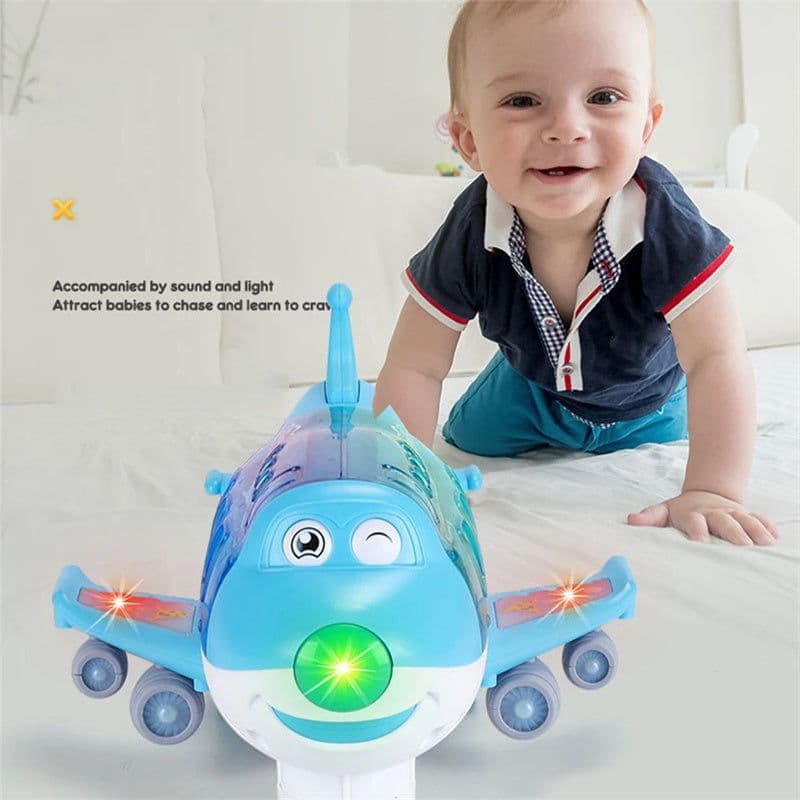 image-360 Rotating Electric Plane Airplane Toys For Kids Bump And Go Action Toddler Toy Plane With LED Flashing Light Sound For Boys