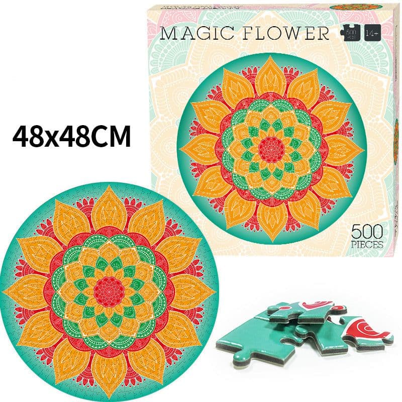 image-Round Puzzle 500 Pieces Zodiac Rainbow Magic Kaleidoscope