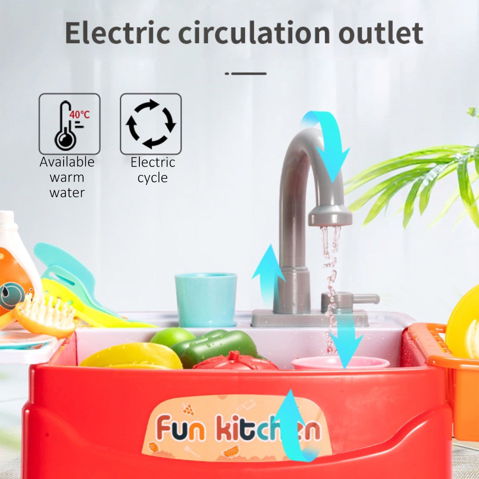 image-Kitchen Children Dishwasher Simulation Sink Faucet Circulating Water Electric Wash Table Toys