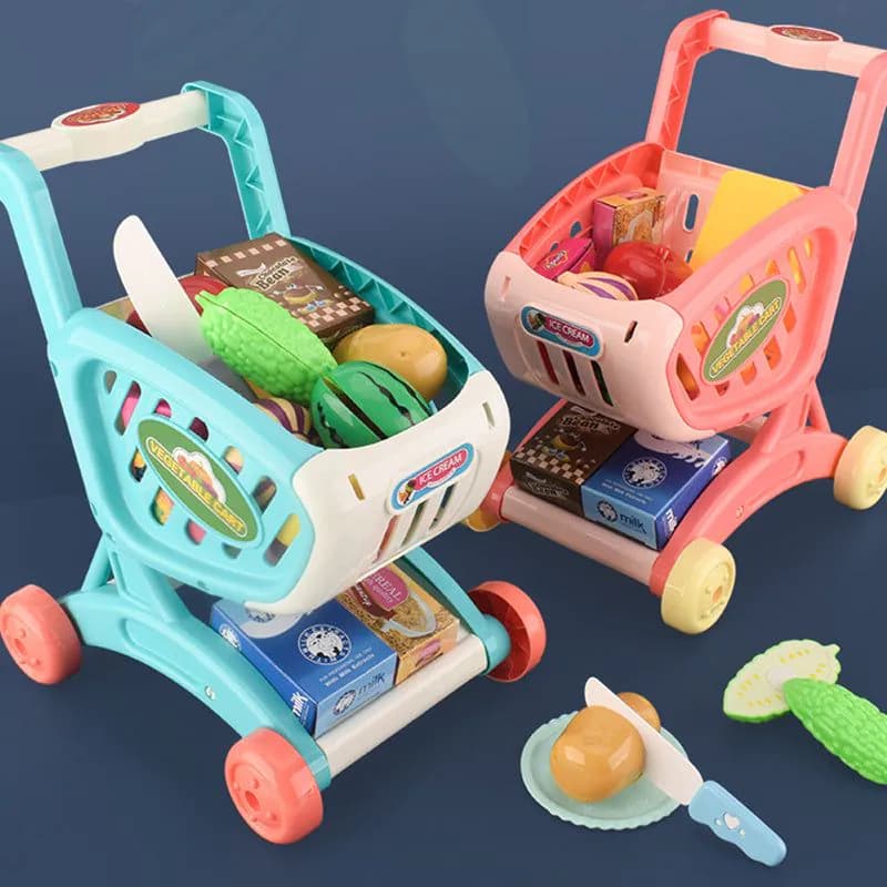 image-Children's Simulation Supermarket Shopping Cart Fruit And Vegetable Toys