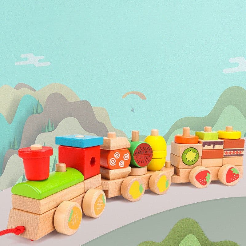 image-Wooden Three-section Drag Train Children's Toy Puzzle
