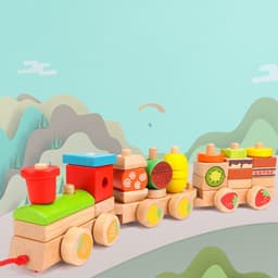 image-Wooden Three-section Drag Train Children's Toy Puzzle