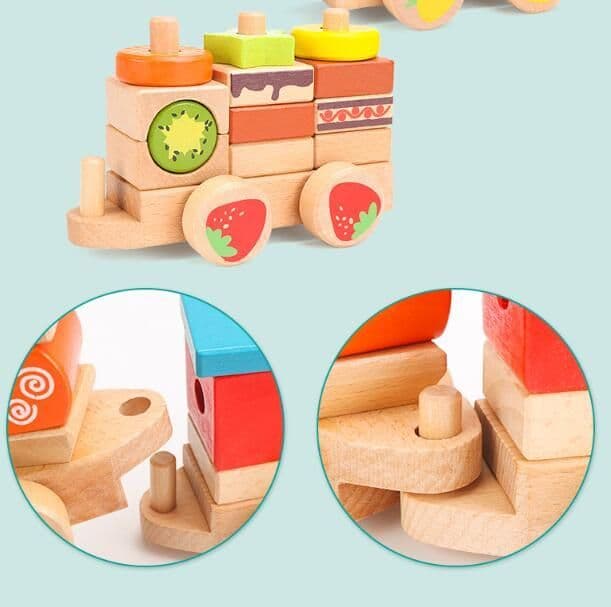 image-Wooden Three-section Drag Train Children's Toy Puzzle