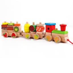 image-Wooden Three-section Drag Train Children's Toy Puzzle