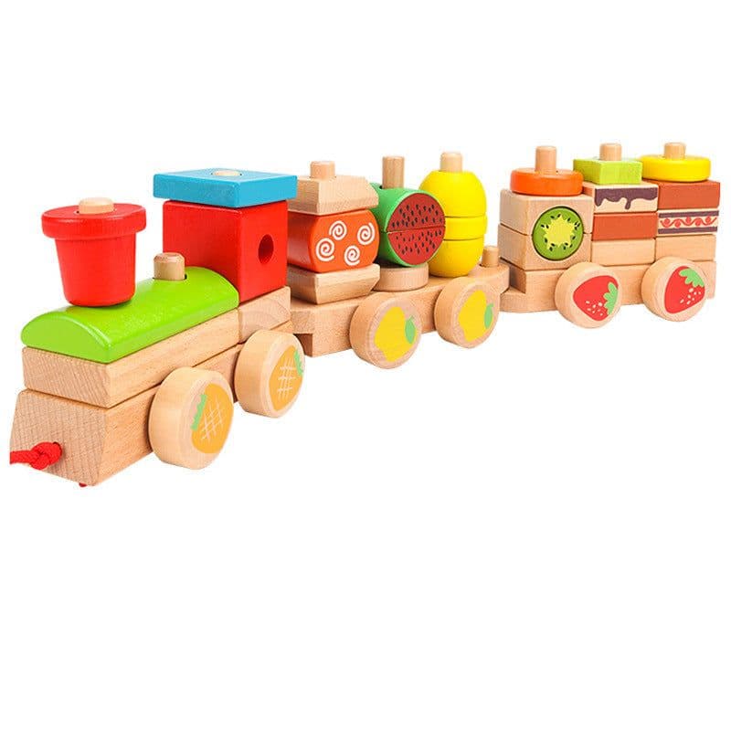 image-Wooden Three-section Drag Train Children's Toy Puzzle