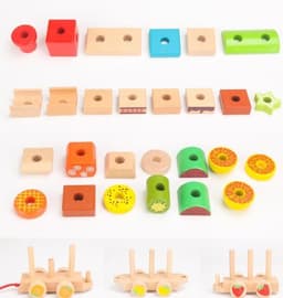image-Wooden Three-section Drag Train Children's Toy Puzzle