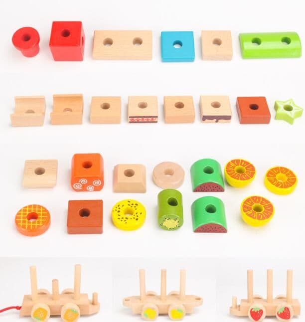 image-Wooden Three-section Drag Train Children's Toy Puzzle