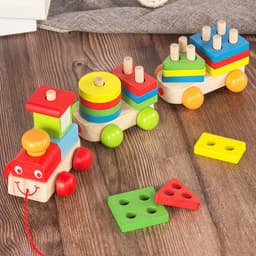 image-Children's Puzzle Matching Drag Train Wooden Building Blocks Teaching Aids