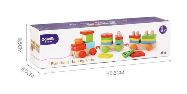 image-Children's Puzzle Matching Drag Train Wooden Building Blocks Teaching Aids