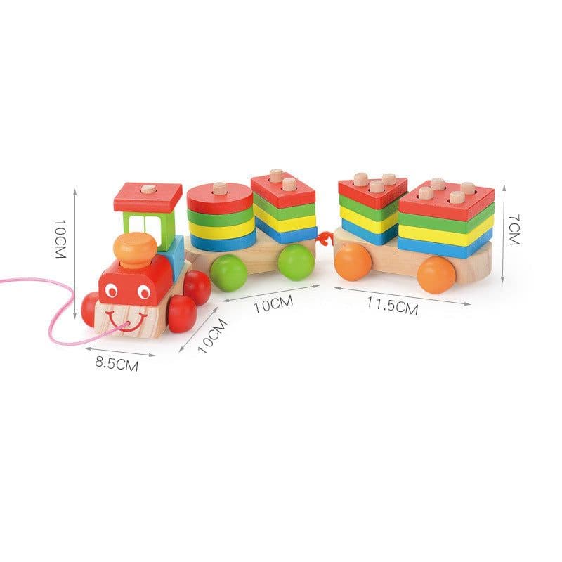 image-Children's Puzzle Matching Drag Train Wooden Building Blocks Teaching Aids