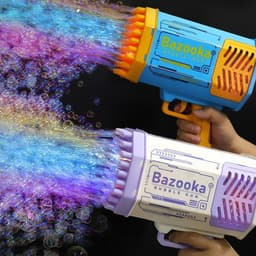 image-Bubble Gun Rocket 69 Holes Soap Bubbles Machine Gun Shape Automatic Blower With Light Toys For Kids Pomperos