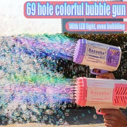 image-Bubble Gun Rocket 69 Holes Soap Bubbles Machine Gun Shape Automatic Blower With Light Toys For Kids Pomperos