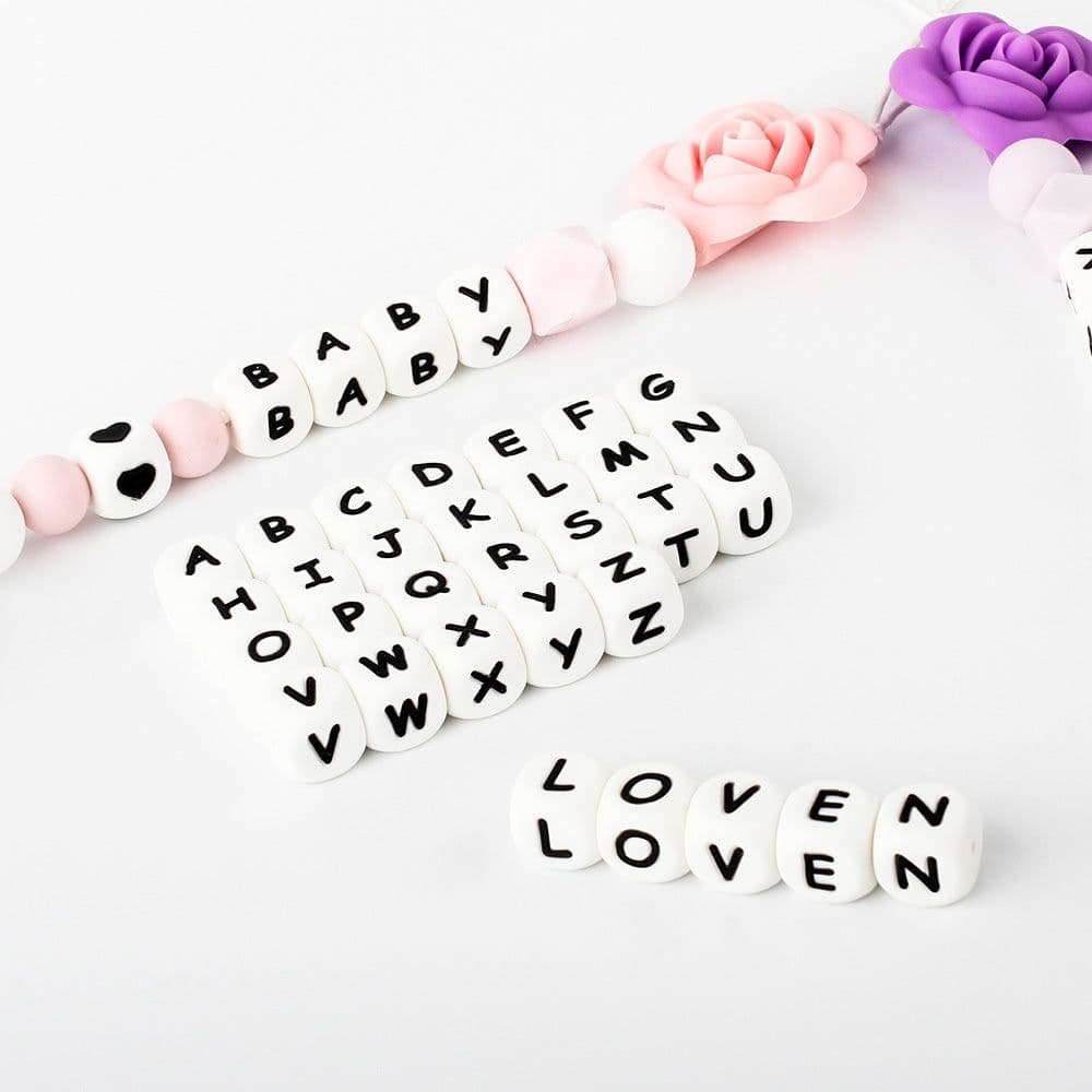 image-12mm Baby Products 26 Silicone English Alphabet Beads Teeth Accessories