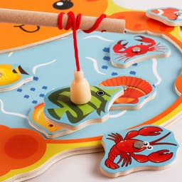 image-Wooden Children's Double Rod Magnetic Frog Kitten Fishing Educational Toys