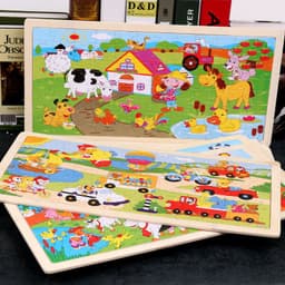 image-Children's Wooden Puzzle 96 Pieces Cartoon Animal Puzzle Toy