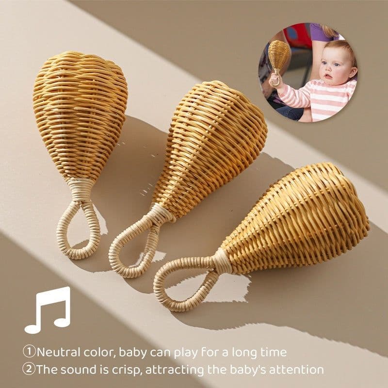 image-1Pc Baby Rattan Handbell Sand Hammer Musical Rattle Rattan