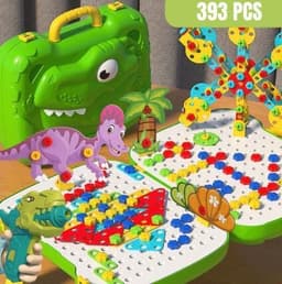 image-Children's Screw Toy Puzzle Assembly Simulation Dinosaur Electric Drill DIY Tool Table