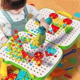image-Children's Screw Toy Puzzle Assembly Simulation Dinosaur Electric Drill DIY Tool Table