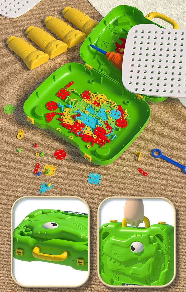 image-Children's Screw Toy Puzzle Assembly Simulation Dinosaur Electric Drill DIY Tool Table