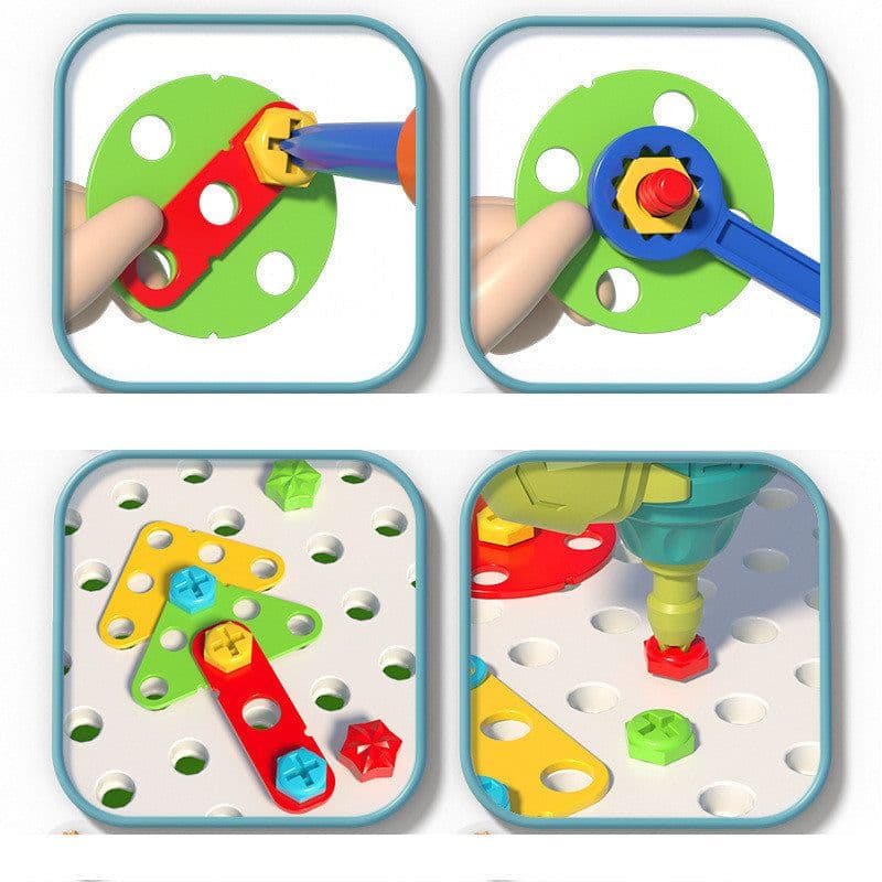 image-Children's Screw Toy Puzzle Assembly Simulation Dinosaur Electric Drill DIY Tool Table