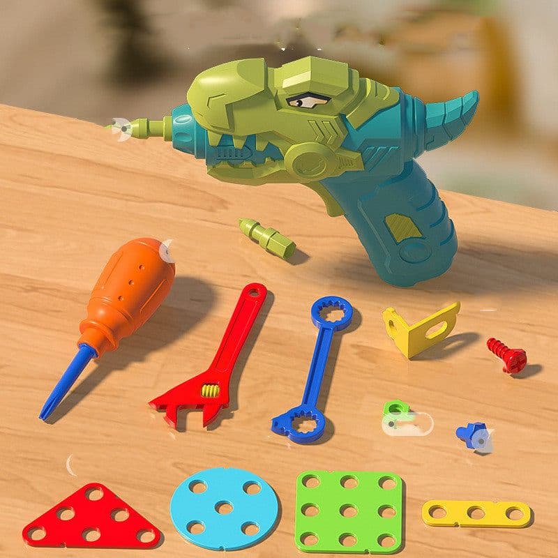 image-Children's Screw Toy Puzzle Assembly Simulation Dinosaur Electric Drill DIY Tool Table